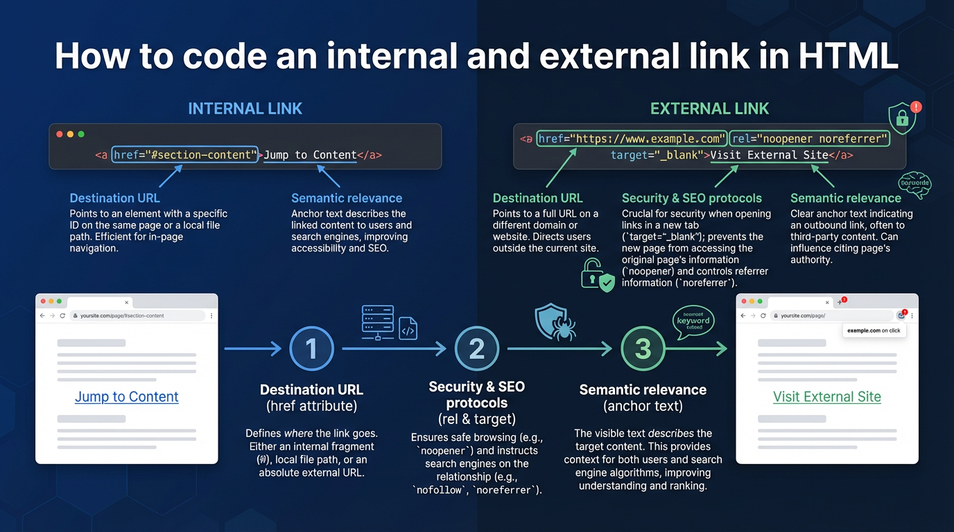 A labeled step flow with numbered steps and brief annotations showing the anatom