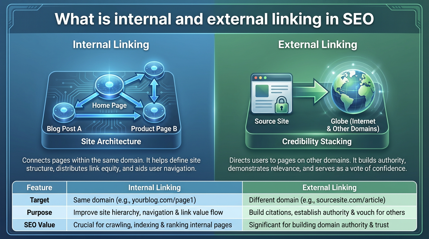 A side-by-side comparison card layout showing the differences between link types